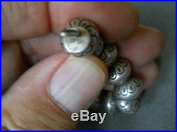 Native American Indian Sterling Silver Navajo Pearls Bead Necklace Heavy Stamps