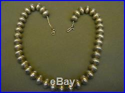 Native American Indian Sterling Silver Navajo Pearls Hand Stamped Bead Necklace