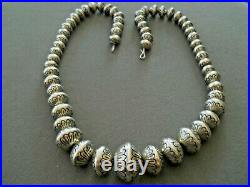 Native American Indian Sterling Silver Navajo Pearls Stamped Bead Necklace by MW