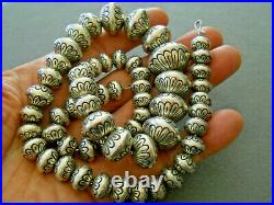 Native American Indian Sterling Silver Navajo Pearls Stamped Bead Necklace by MW