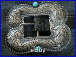Native American Indian Turquoise Repousse Stamped Sterling Silver Concho Belt
