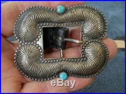 Native American Indian Turquoise Repousse Stamped Sterling Silver Concho Belt