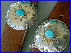 Native American Indian Turquoise Sterling Silver Stamped Concho Belt Cast Buckle