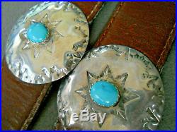 Native American Indian Turquoise Sterling Silver Stamped Concho Belt Cast Buckle