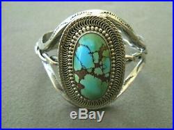Native American Indian Turquoise Sterling Silver Stamped Cuff Bracelet