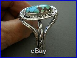 Native American Indian Turquoise Sterling Silver Stamped Cuff Bracelet