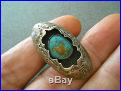 Native American Indian Turquoise Sterling Silver Stamped Shadowbox Ring 7 TERESA