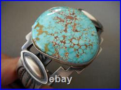 Native American Lone Mountain Turquoise Sterling Silver Stamped Cuff Bracelet