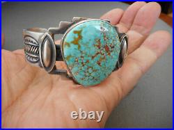 Native American Lone Mountain Turquoise Sterling Silver Stamped Cuff Bracelet