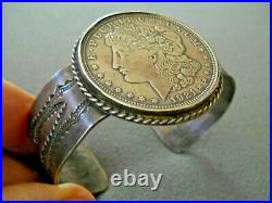 Native American Morgan 1921 Silver Dollar Coin Stamped Sterling Silver Bracelet