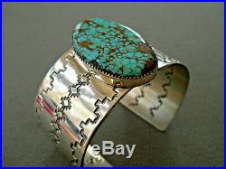 Native American Natural Number 8 Turquoise Sterling Silver Stamped Bracelet CRJ