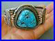 Native American Natural Thick Turquoise Sterling Silver Stamped Cuff Bracelet