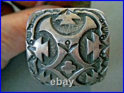 Native American Navajo Sterling Silver Deep Stamps Etched Cuff Bracelet JB