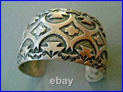 Native American Navajo Sterling Silver Deep Stamps Etched Cuff Bracelet JB