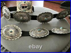 Native American Navajo Turquoise Nuggets Sterling Silver Stamped Concho Belt