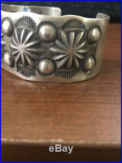 Native American Nora Tahe Heavy Stamp Sterling Silver Cuff Bracelet 39.30 Grams