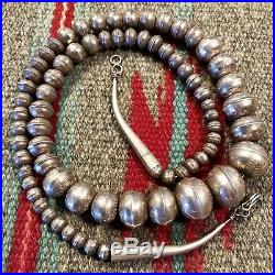 Native American Pearl Necklace OLD GRADUATED Stamped Sterling Bead Necklace 24