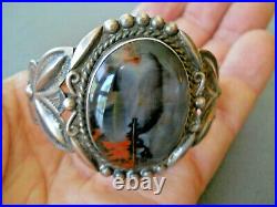 Native American Petrified Wood Sterling Silver Stamped Repousse Cuff Bracelet