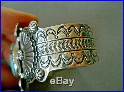 Native American Royston Turquoise Sterling Silver Stamped Bracelet D CLARK