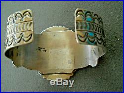 Native American Royston Turquoise Sterling Silver Stamped Bracelet D CLARK