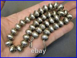 Native American Sterling Silver Navajo Pearl Stamped Seamless Bead Necklace 128g