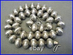 Native American Sterling Silver Navajo Pearl Stamped Seamless Bead Necklace 128g