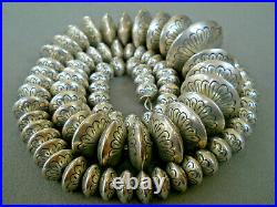 Native American Sterling Silver Navajo Pearls Graduated Stamped Bead Necklace