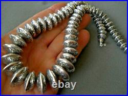 Native American Sterling Silver Navajo Pearls Stamped Bead Necklace 149 grams