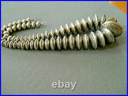 Native American Sterling Silver Navajo Pearls Stamped Bead Necklace 195 grams
