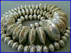 Native American Sterling Silver Navajo Pearls Stamped Beads Necklace 243 gr