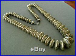 Native American Sterling Silver Navajo Pearls Stamped Graduated Bead Necklace MW