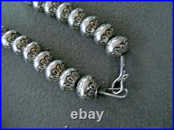 Native American Sterling Silver Navajo Pearls Stamped Graduated Bead Necklace PY