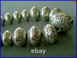 Native American Sterling Silver Navajo Pearls Stamped Graduated Bead Necklace PY