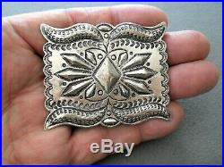 Native American Sterling Silver Repousse Stamped Rectangular Concho Belt Buckle