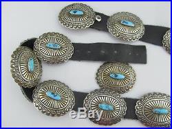 Native American Sterling Silver & Turquoise Concho BELT Hand Stamped 435 g total