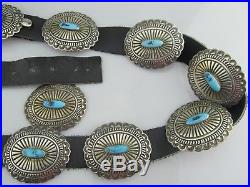 Native American Sterling Silver & Turquoise Concho BELT Hand Stamped 435 g total