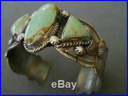 Native American Sterling Turquoise Silver Stamped Cuff Bracelet