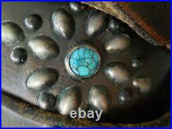 Native American Turquoise Cluster Sterling Silver Stamped Belt Buckle & Belt