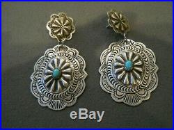 Native American Turquoise Repousse Stamped Sterling Silver Post Earrings G BLKGT
