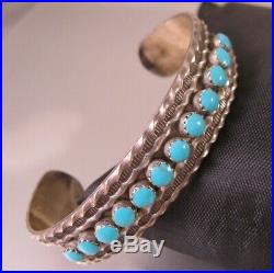 Native American Turquoise Stamped Cuff Bracelet Sterling Silver Old Pawn Unisex