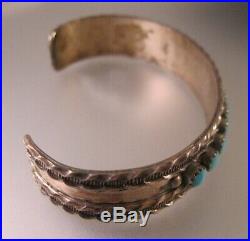 Native American Turquoise Stamped Cuff Bracelet Sterling Silver Old Pawn Unisex