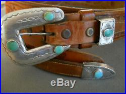 Native American Turquoise Sterling Silver Buckle Ranger Set Heavy Stamps + Belt
