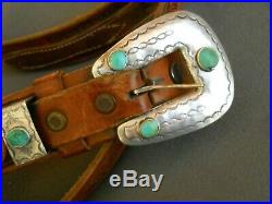 Native American Turquoise Sterling Silver Buckle Ranger Set Heavy Stamps + Belt