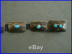 Native American Turquoise Sterling Silver Stamped Concho Belt Style Belt Hatband