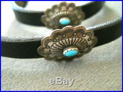 Native American Turquoise Sterling Silver Stamped Concho Belt Style Hatband OTSM
