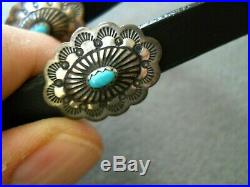 Native American Turquoise Sterling Silver Stamped Concho Belt Style Hatband OTSM
