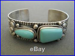 Native American Turquoise Sterling Silver Stamped Cuff Bracelet DONOVAN CADMAN