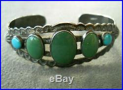Native Old Pawn Harvey Era Turquoise Hand-Stamped Sterling Silver Cuff Bracelet