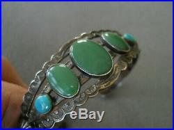 Native Old Pawn Harvey Era Turquoise Hand-Stamped Sterling Silver Cuff Bracelet