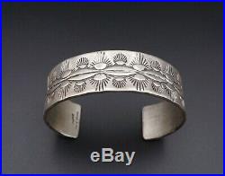 Navajo Ben Chavez Sterling Silver Hand Stamped Cuff Bracelet 7 BS2037